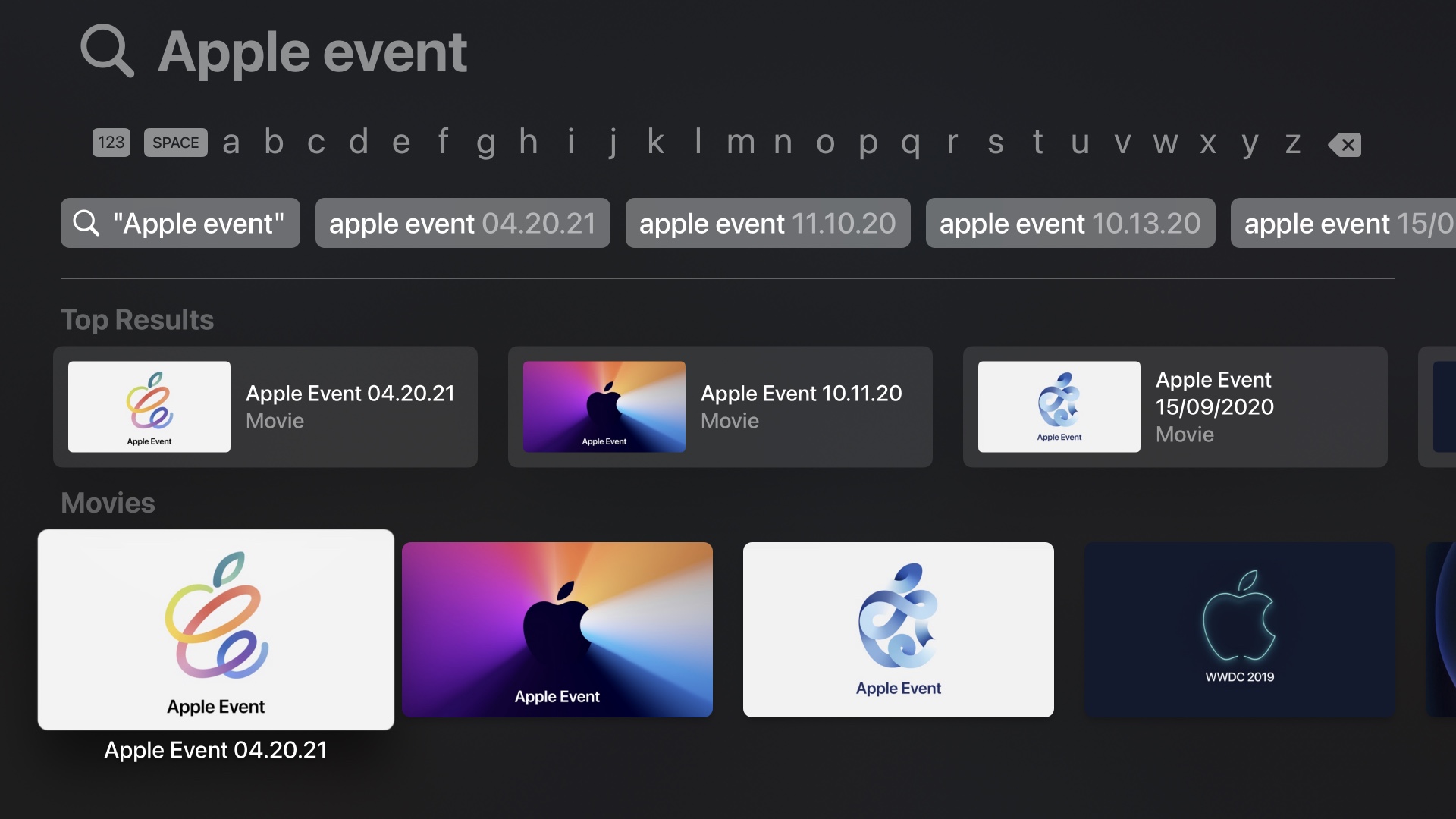 Apple events shown in the Apple TV app